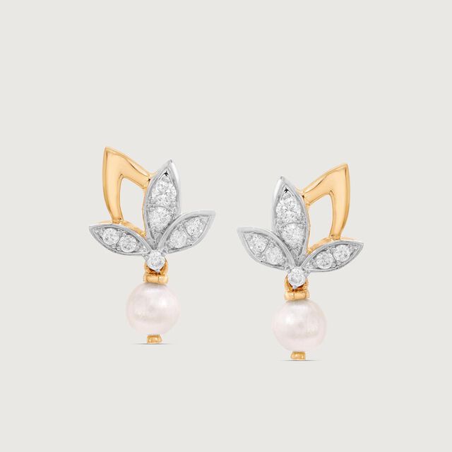 Lotus Elegance Pearl Diamond Drop Earrings,,hi-res image number null