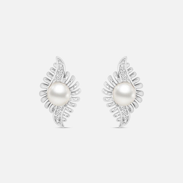 Alluring Pearl Silver Stud Earrings,,hi-res image number null