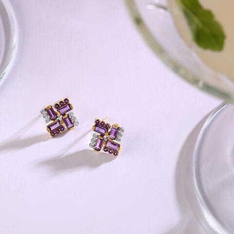Dazzling Martini Marvel 14KT Diamond & Amethyst Stud Earrings