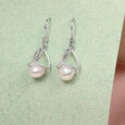 Ivory Pearl Silver Hoop Earrings,,hi-res view 1