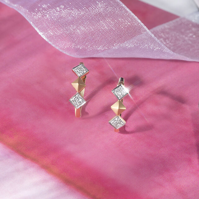 Geo Sparkle Gold & Diamond Hoop Earrings,,hi-res image number null