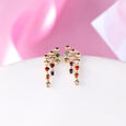 Vibrant Multicoloured Gold & Diamond Drop Earrings,,hi-res view 1