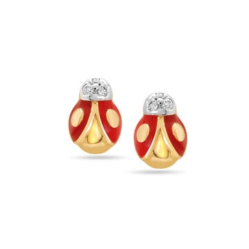 14KT Yellow Gold Lucky Ladybug Diamond Stud Earring