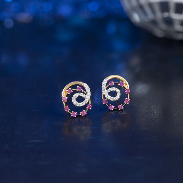 Groovy Glam Gold & Sapphire Stud Earrings,,hi-res image number null