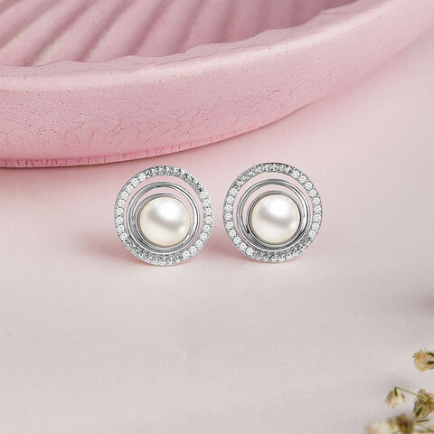 Chic Pearl Stud Silver Earrings
