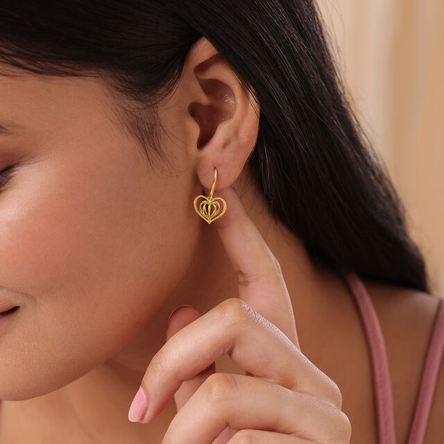 Dangling Hearts 14KT  Gold Hoop Earring for her,,hi-res image number null