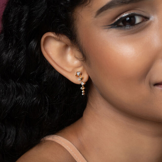 Sequin Sparkle Gold & Diamond Drop Earrings,,hi-res image number null