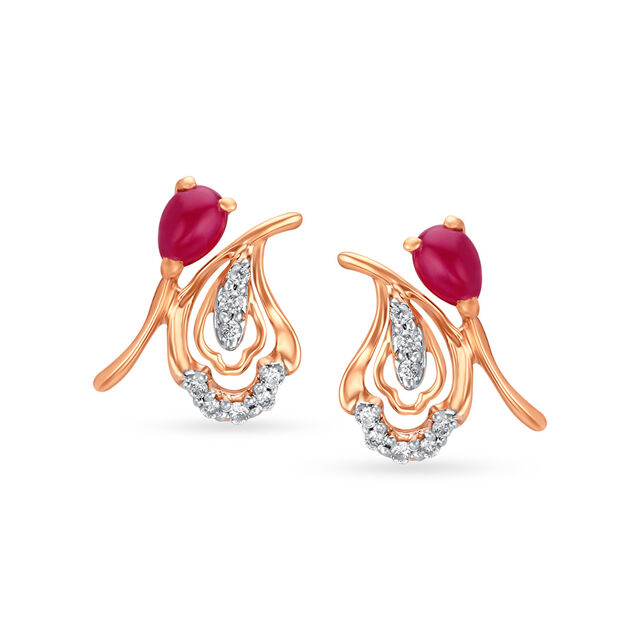 Fancy Paisley Hoop Earrings with Rubies,,hi-res view 1