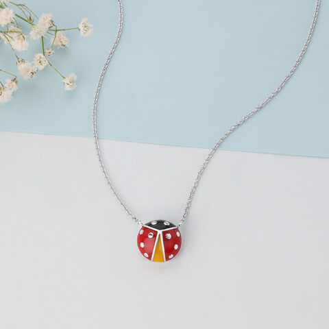 Whimsical Ladybug Silver Necklace