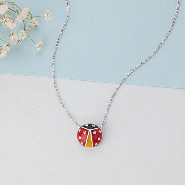 Whimsical Ladybug Silver Necklace,,hi-res image number null