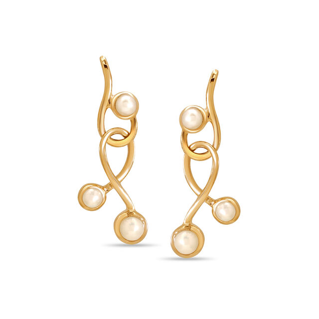 14KT Yellow Gold Elegant Swirls Pearl Drop Earrings,,hi-res image number null