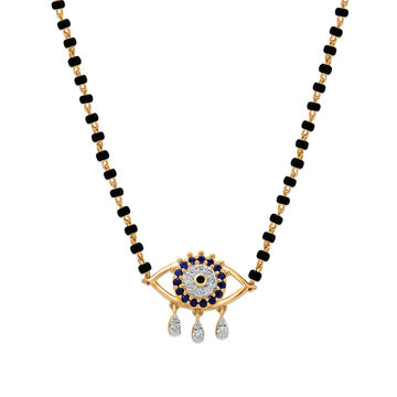 14 KT Lustrous Sapphire and Diamond Evil Eye Mangalsutra