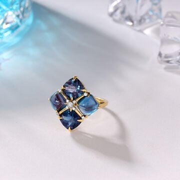 Ethereal Midnight Majesty 14KT Diamond &  London Blue Topaz Finger Ring