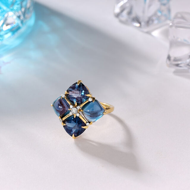 Ethereal Midnight Majesty 14KT Diamond &  London Blue Topaz Finger Ring,,hi-res image number null