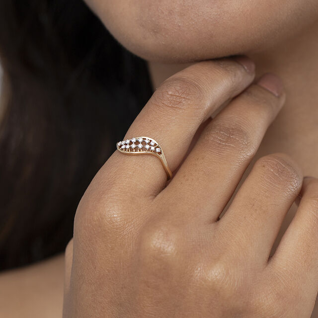 Elegant Wave Gold & Diamond Finger Ring,,hi-res image number null