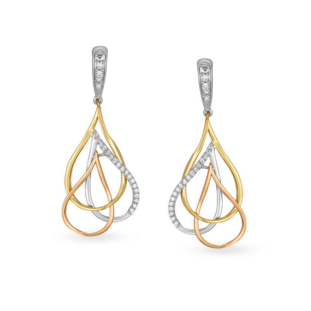 14KT Yellow Gold Diamond Drop Earrings With Teardrop Design,,hi-res image number null
