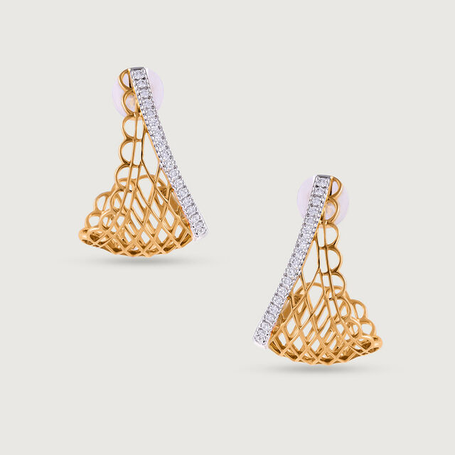 Chic Mesh Gold & Diamond Hoop Earrings,,hi-res image number null