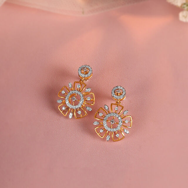 Blossoming Elegance Gold & Diamond Drop Earrings,,hi-res image number null