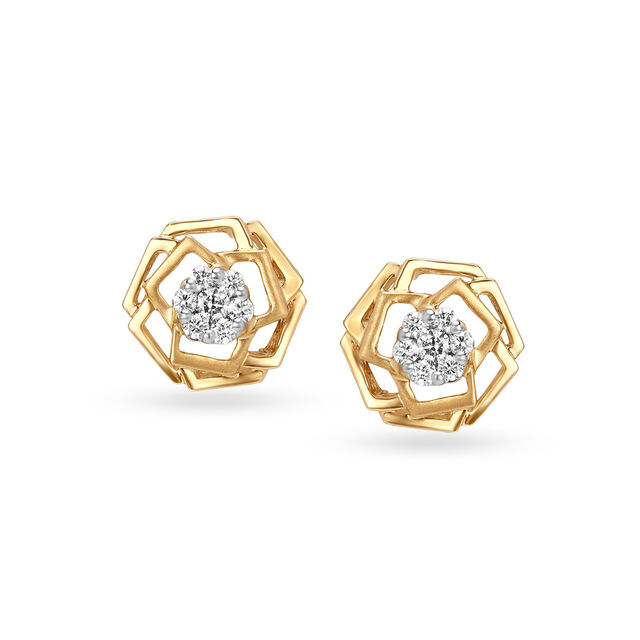 14KT Yellow Gold Brilliant Layered Diamond Stud Earrings,,hi-res image number null