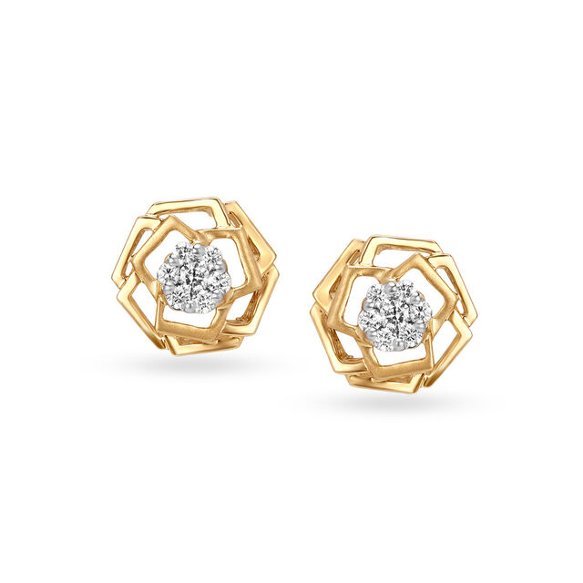 14KT Yellow Gold Brilliant Layered Diamond Stud Earrings,,hi-res view 1