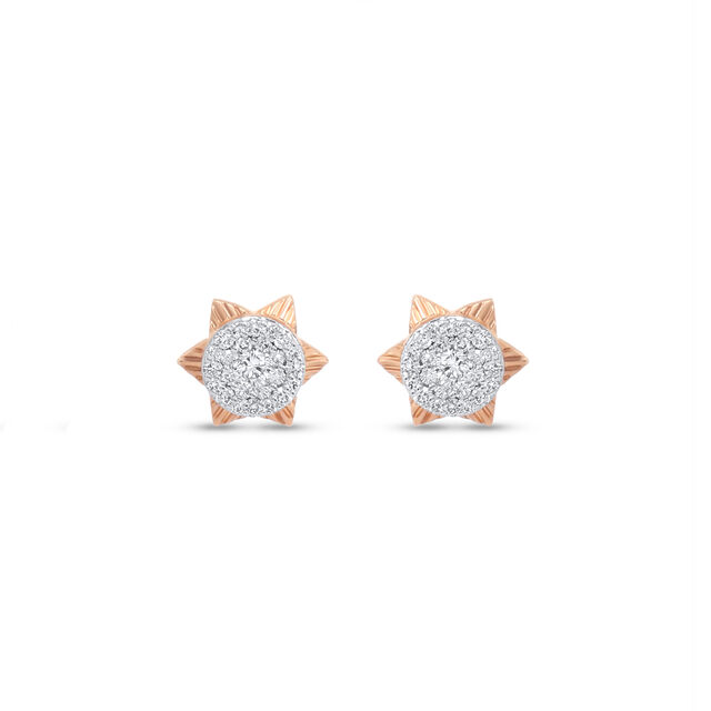 14 KT Rose Gold Sunflower Diamond Stud Earrings,,hi-res view 1