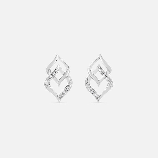 Entwined Sparkling Silver Stud Earrings,,hi-res image number null