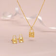 Lock Charm 14 Kt Gold Necklace Set,,hi-res view 1