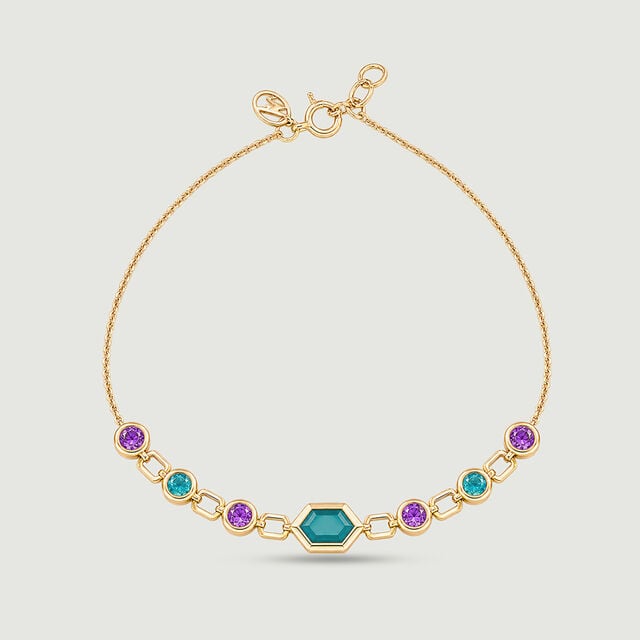 Rhythmic Linked Amethyst Emerald and Onyx Bracelet,,hi-res image number null