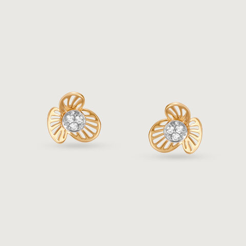 Enchanted Bloom 14 Kt Gold & Diamond Stud Earrings