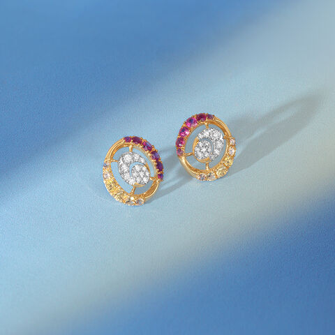 Sunrise Aura Sapphires & Diamond Stud Earrings