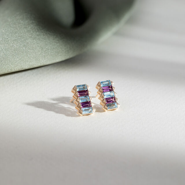 Dazzling Blue Topaz & Gold Elegance Stud Earrings,,hi-res image number null