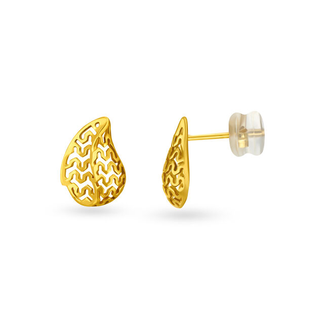 14KT Yellow Gold Stud Earrings With Leaf Design And Openwork,,hi-res view 2