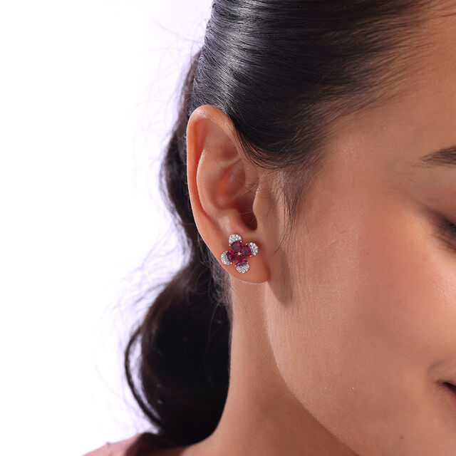 Trillion Sparkle Gold & Garnet Stud Earrings,,hi-res image number null