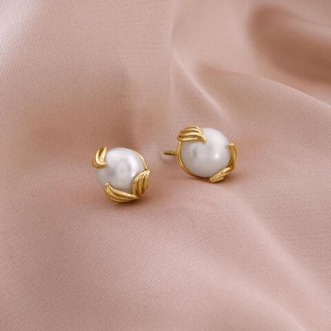 Lotus Bud Pearl Stud Earrings
