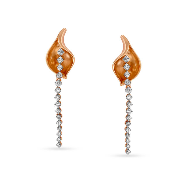 14KT Rose Gold Diamond Leaf Earrings,,hi-res view 2