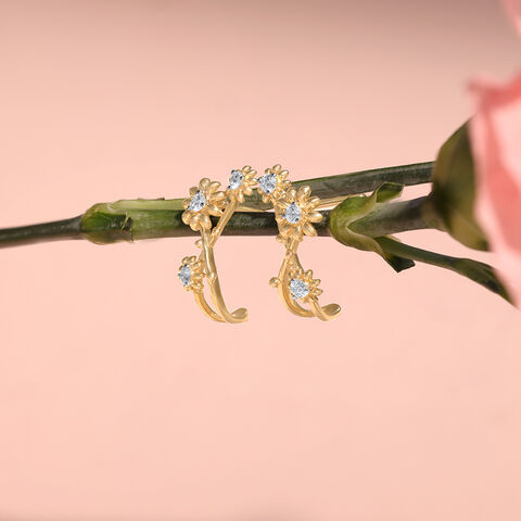 Dewdrop Daisy Diamond Hoop Earrings