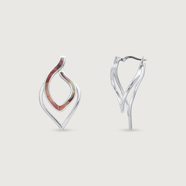 Mother of Pearl Swirl Silver Hoop Earrings,,hi-res image number null