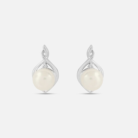 Soft Glam Pearl Silver Stud Earrings