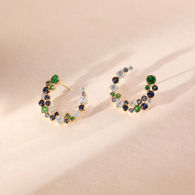 Luminous Curved Sapphire and Tsavorite Stud Earrings,,hi-res image number null