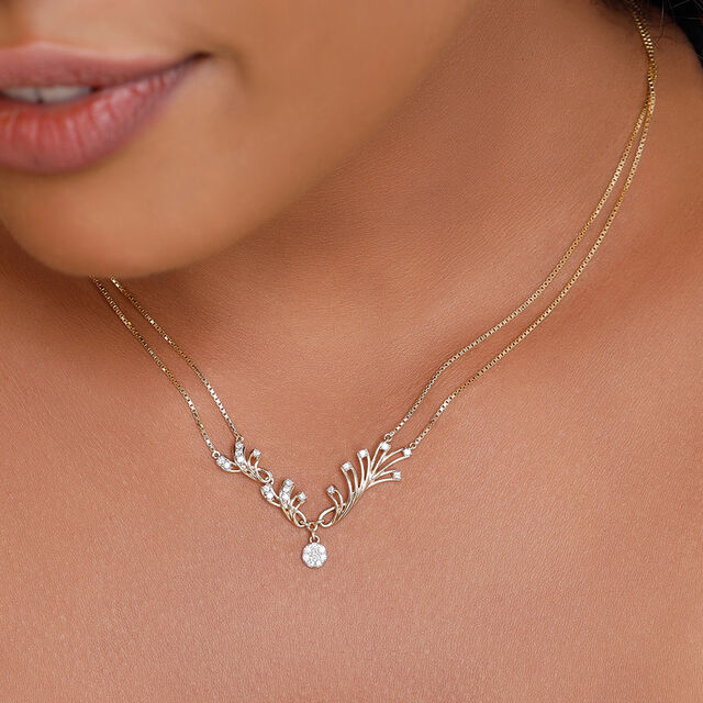 14 KT Yellow Gold Diamond Herringbone Droplet Necklace,,hi-res image number null