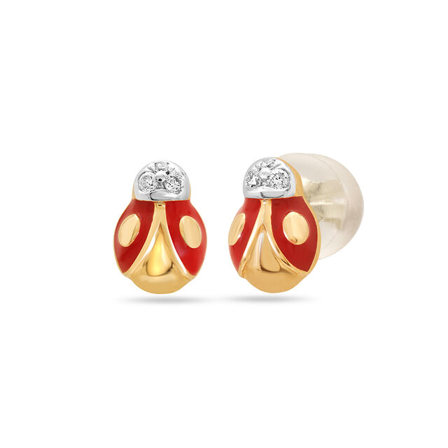 14KT Yellow Gold Lucky Ladybug Diamond Stud Earring,,hi-res image number null