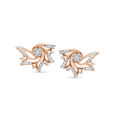 14 KT Rose Gold Floral Stud Earrings With Studded Diamonds,,hi-res view 1