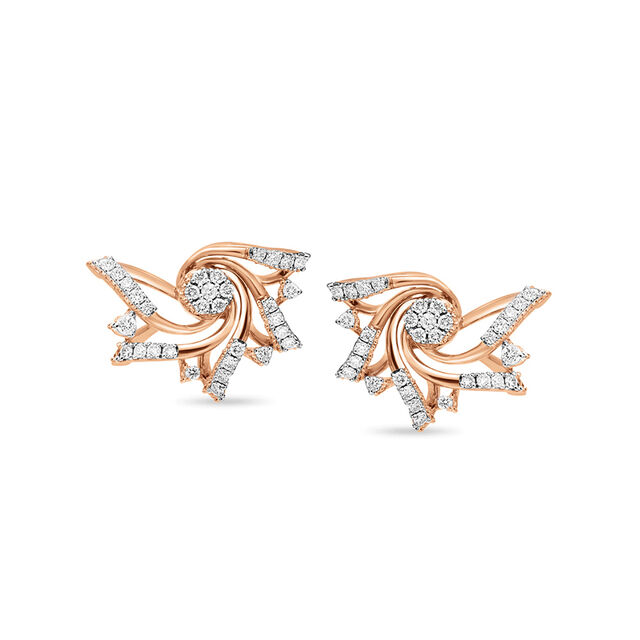 14 KT Rose Gold Floral Stud Earrings With Studded Diamonds,,hi-res view 1