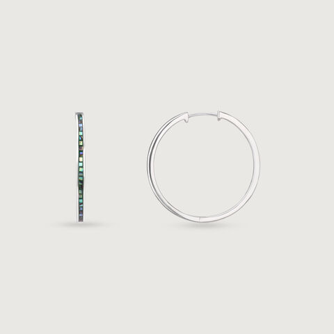 Vibrant Sleek Abalone Silver Hoop Earrings