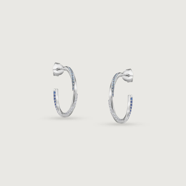 Dynamic Sparkling Silver Hoop Earrings,,hi-res image number null