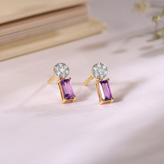 Amethyst Glam Gold & Diamond Stud Earrings,,hi-res image number null