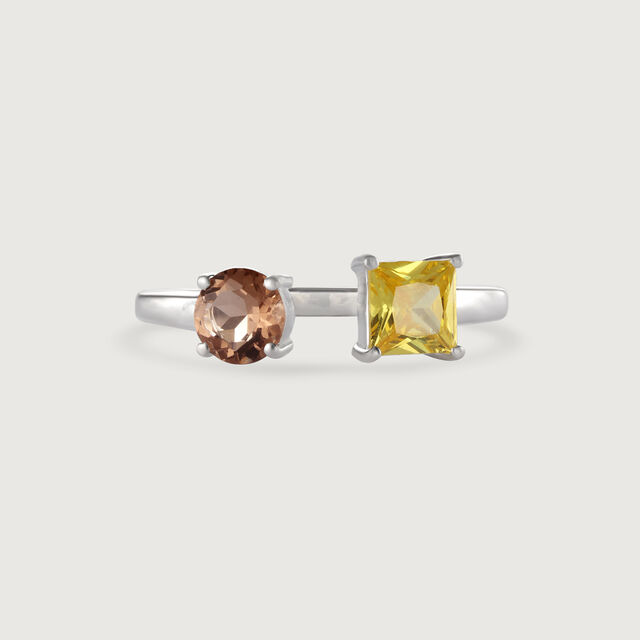 Smokey Elegance & Citrine Spark Silver Ring,,hi-res image number null