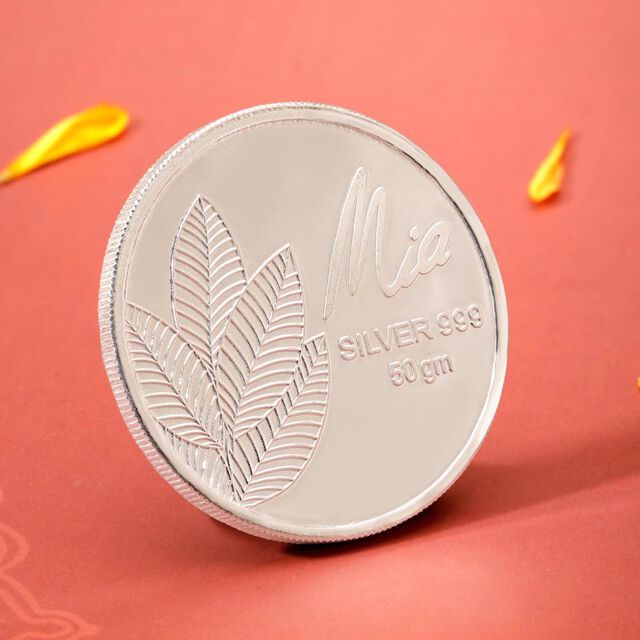 50 GM 999 Silver Divine Mango Leaf Coin,,hi-res image number null