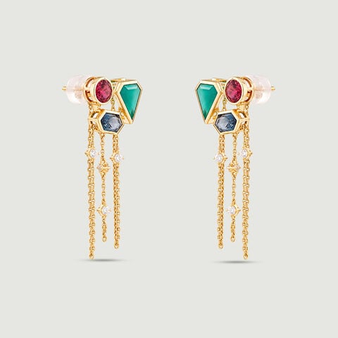 Harmonious Cascading Onyx Topaz and Garnet Drop Earrings