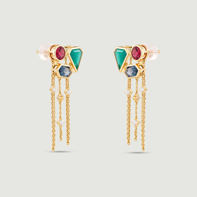 Harmonious Cascading Onyx Topaz and Garnet Drop Earrings,,hi-res image number null